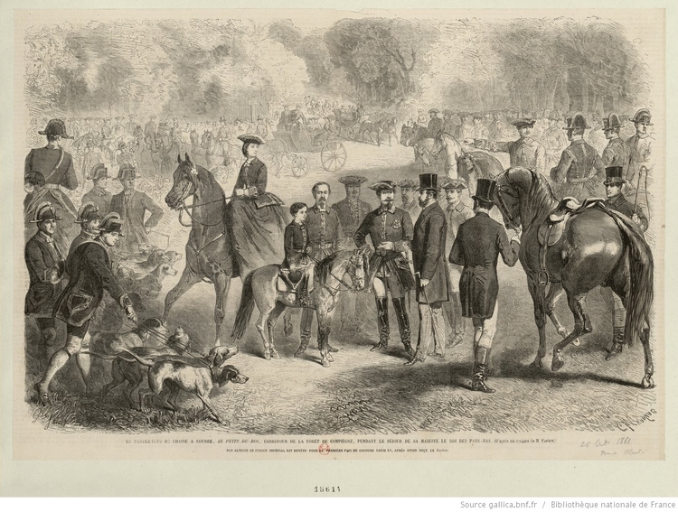 Rendez-vous de chasse à courre à Compiègne, à l'occasion de la visite du roi des Pays-Bas - 1861 - Estampe - © BNF